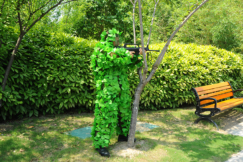 手工粘花樹葉兩件套偽裝服